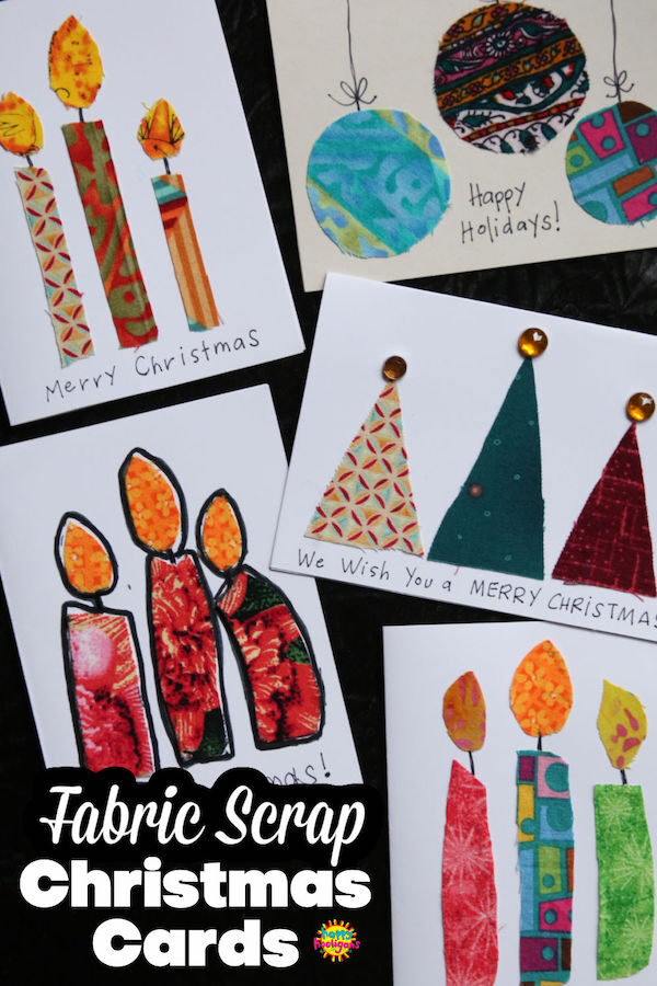 Homemade Fabric Scraps Christmas cards for kids 