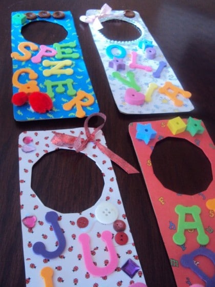 recycled crafts - cardboard door hangers