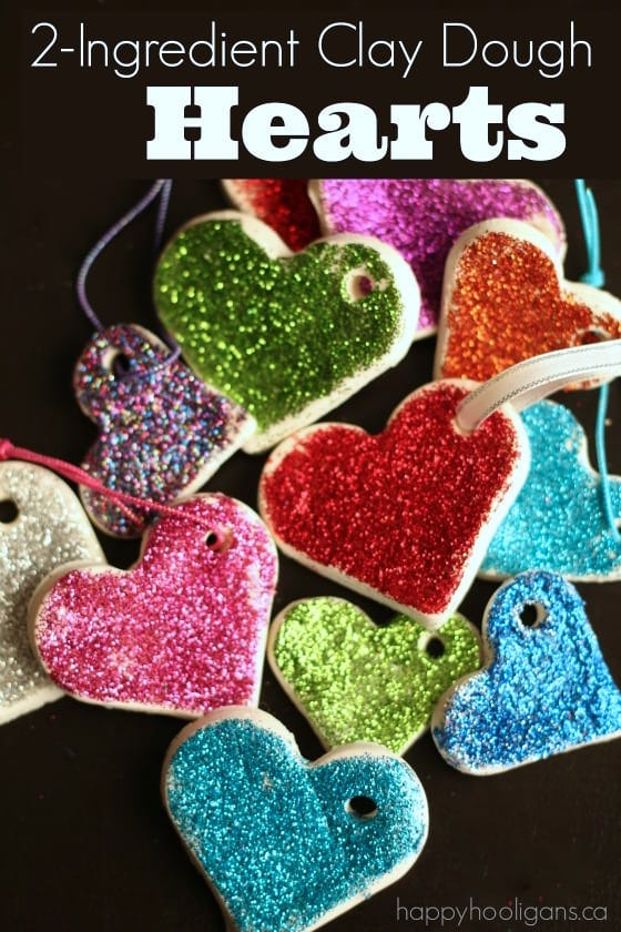 2-Ingredient Clay Dough Glittered Hearts Valentines Craft for Kids 