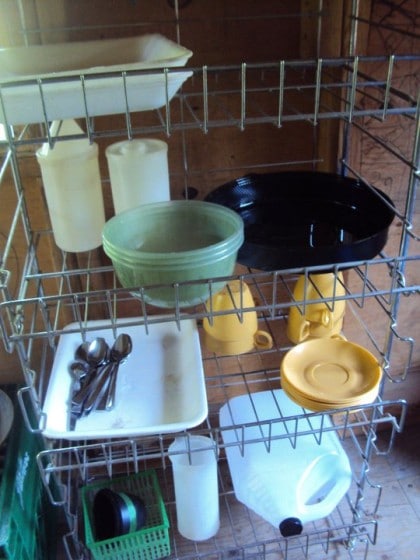 playhouse makeover - shelves in the kitchen