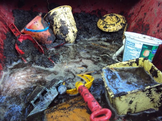 mobile mud patch in a wheelbarrow