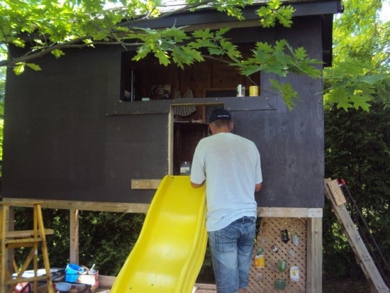 playhouse makeover - adding a slide