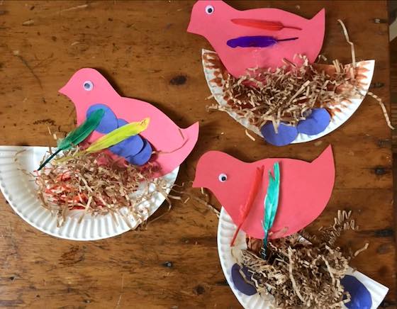 3 birds in nests crafts made by preschoolers