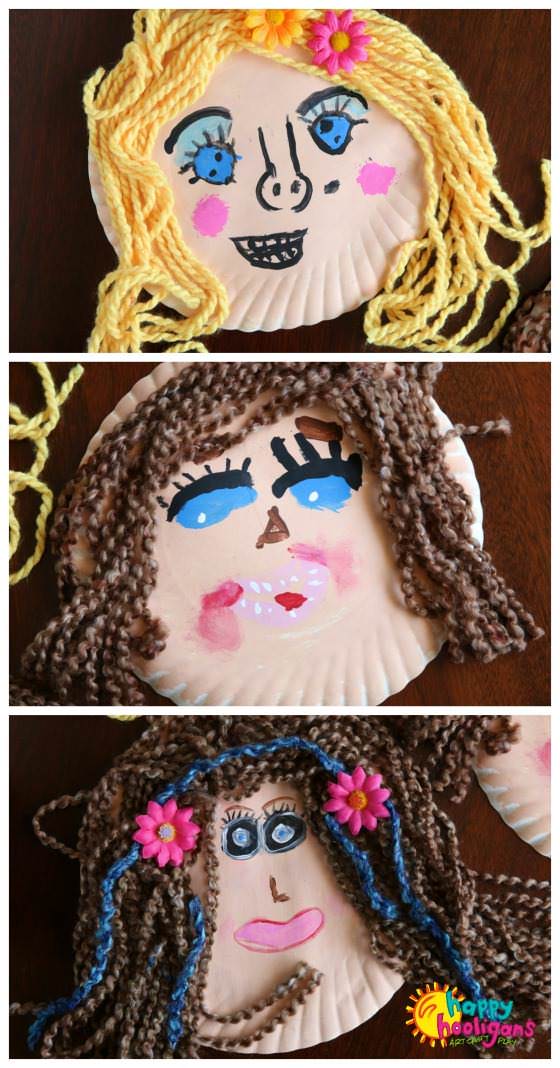 3 paper plate self-portraits made by kids