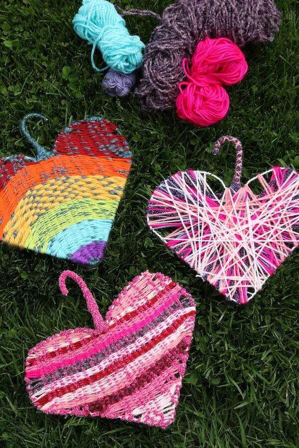 woven coat hanger hearts in grass