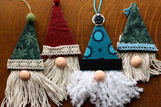 4 gnome ornaments hats, beards, noses, no eyes 