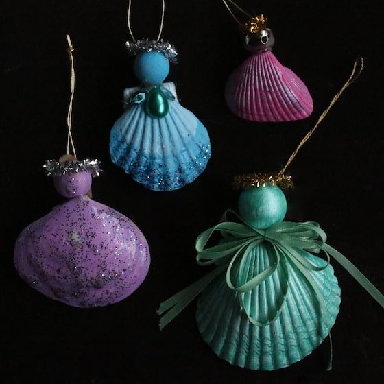 4 homemade sea shell angel ornaments