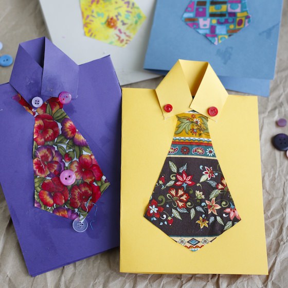 4 shirt and tie cards made by kids