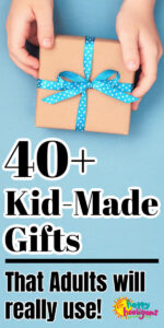 Child's hands holding gift wrapped in brown paper