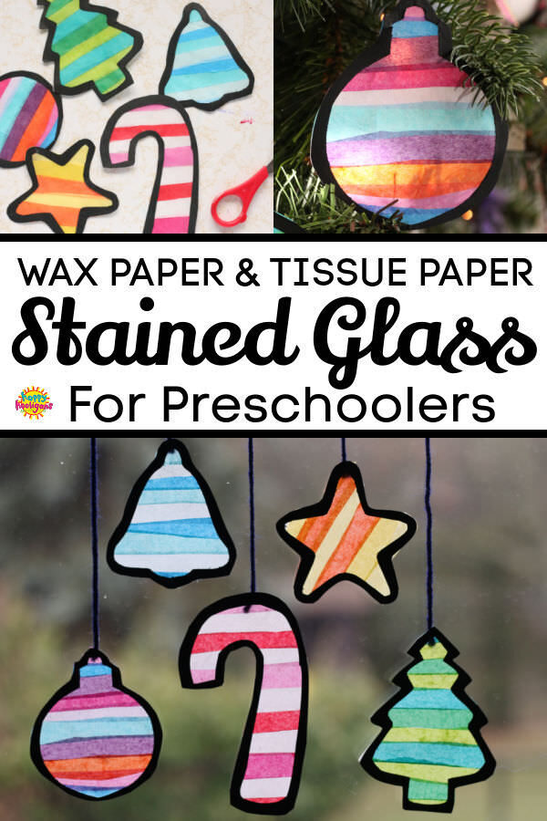 wax paper tissue paper stained glass christmas shapes for preschoolers