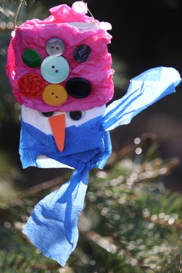 flattened toilet roll Snowman ornament