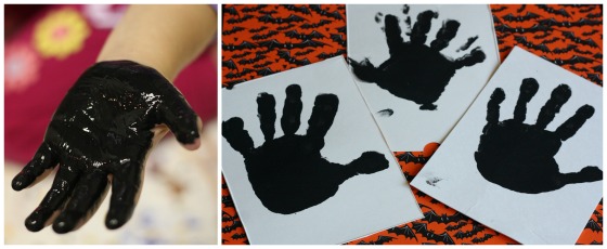 a palm and fingers painted black makes a great skeleton handprint