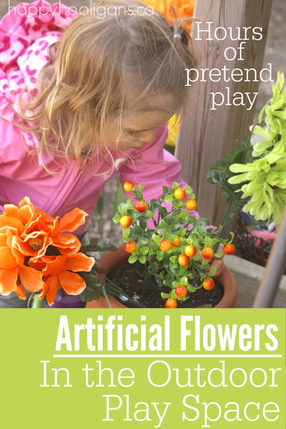 Artificial Flowers in the Outdoor Play Space - Happy Hooligans