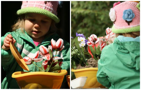 Artificial flowers in the sandbox