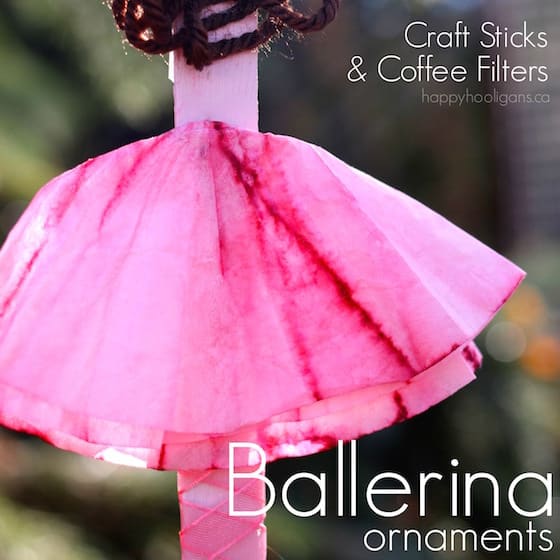 Ballerina Ornaments out of Craft Sticks and Coffee Filters