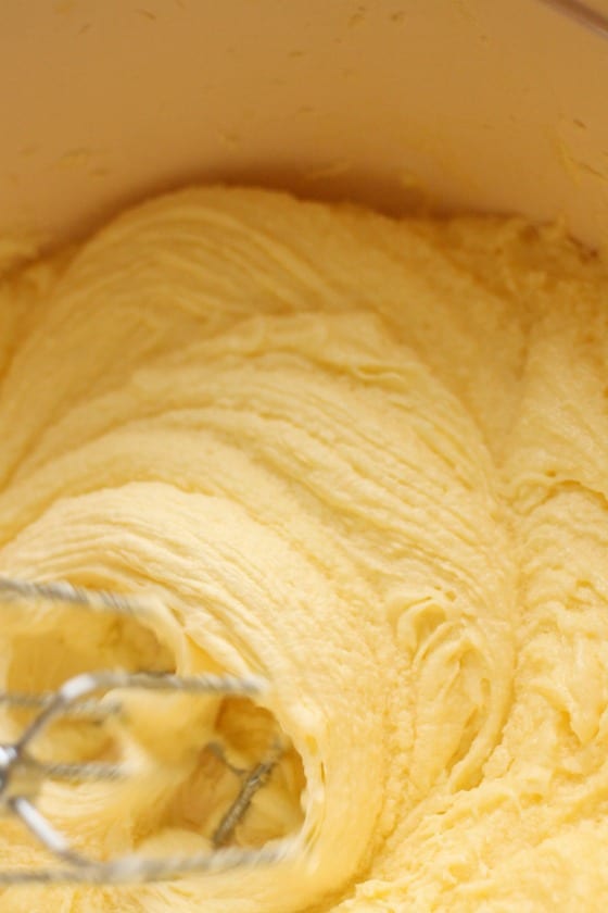 banana cake batter in mixing bowl