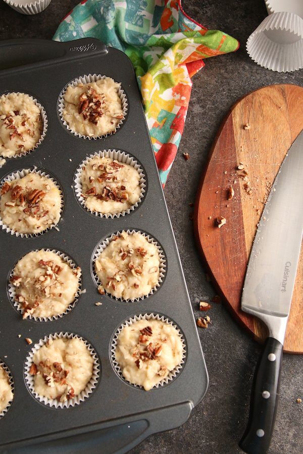 banana mayo muffin batter in muffin tin
