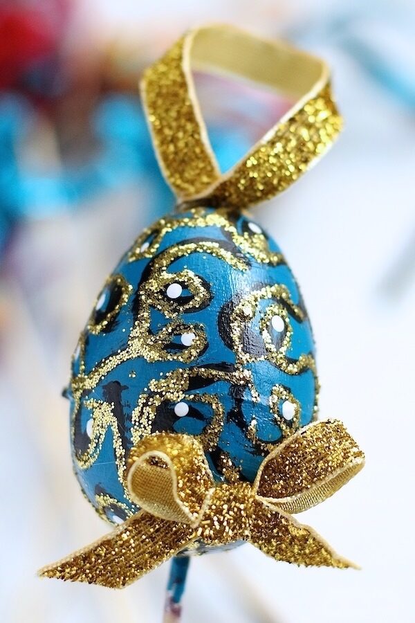 blue egg gold glitter gold ribbon