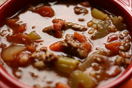 Bowl of homemade beef and barley soup