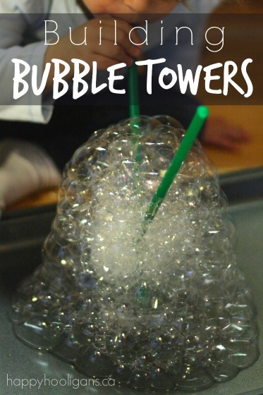 Bubble Towers bubble blowing activity for toddlers 