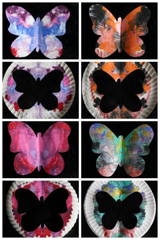 Butterfly symmetry art and matching silhouettes