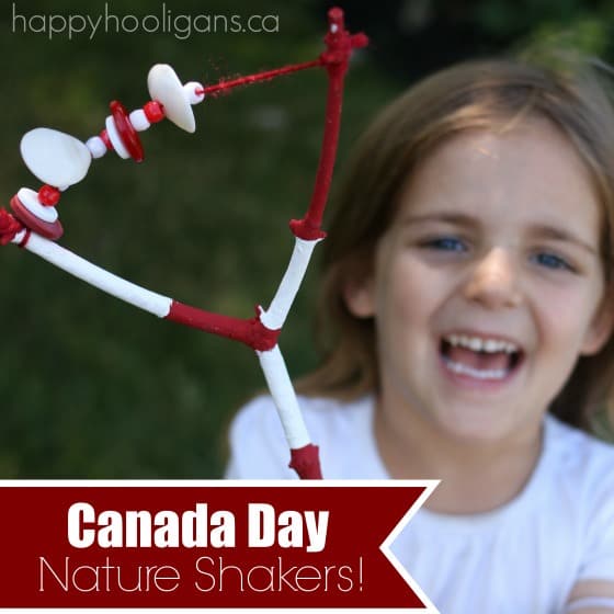 Canada Day craft idea for preschoolers - Nature rattles made from twigs, beads, buttons and shells