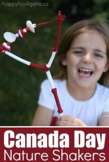 Canada Day Nature Shakers made with twigs, shells, buttons, and beads. A fun homemade, natural instrument to rattle and shake at a holiday parade or party - Happy Hooligans