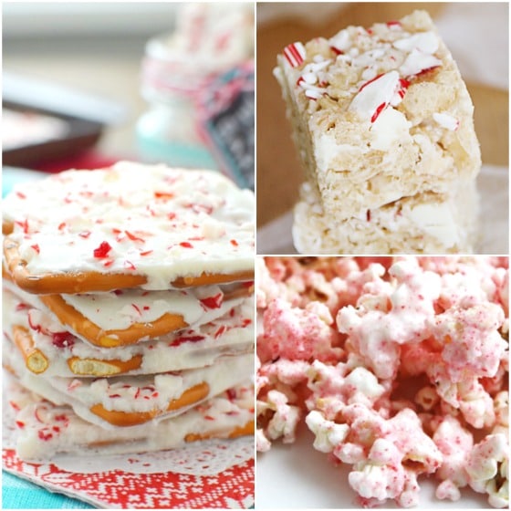 candy cane pretzels-candy cane rice krispie squares-candy cane popcorn