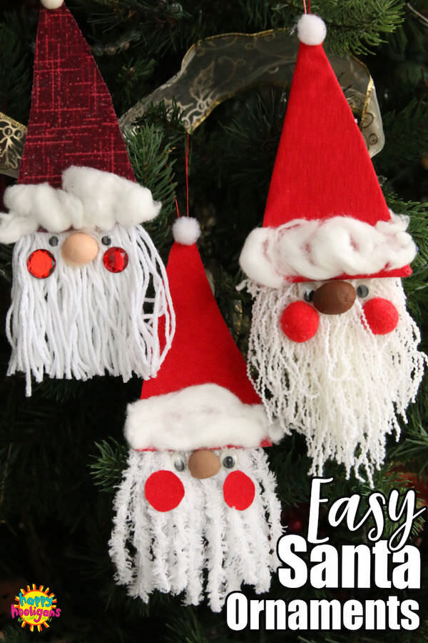 Yarn and Cardboard Santa Ornaments Kids Craft