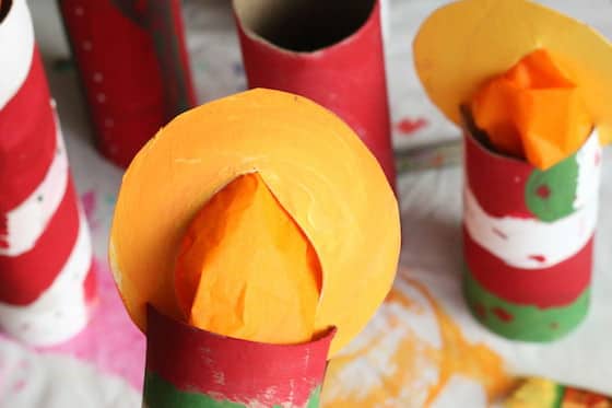 Close up paper towel roll candle craft