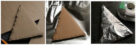 How to cover a cardboard triangle with foil - 3 step photos