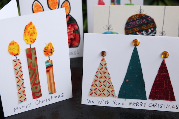 homemade Christmas cards made with fabric scraps