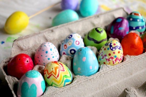 Painted Plastic Easter Eggs in Egg Carton