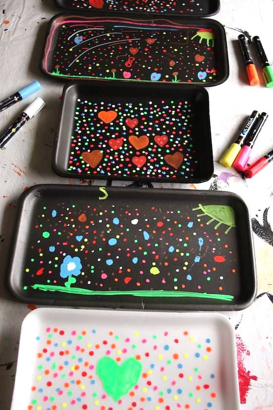 chalk art on styrofoam trays