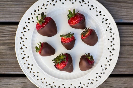 chocolate dipped strawberries on a plate