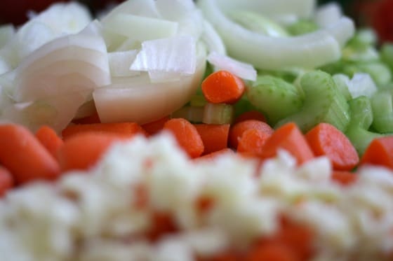 chopped vegetables for beef barley soup