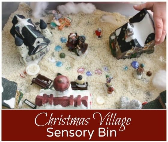 Christmas Village Sensory Bin for toddlers and preschoolers