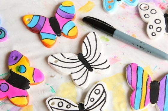 clay dough butterflies and black sharpie