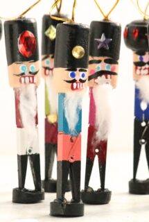 close up verticle cork and clothespin nutcracker ornaments