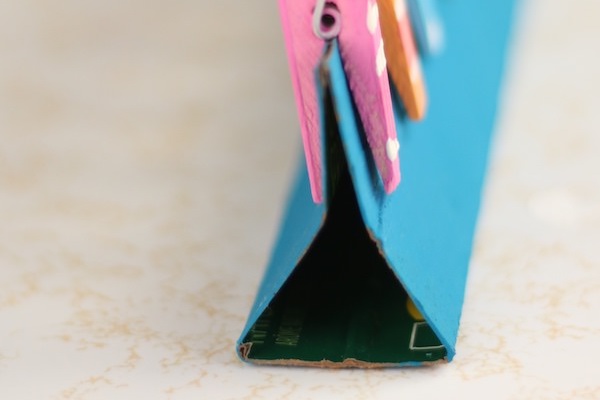 closeup Sideview of Cardboard Menorah