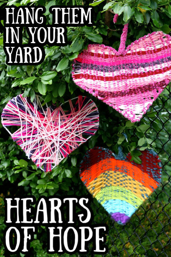 Coat hanger weaving - hearts of hope pin image