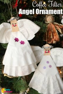 Coffee Filter Angel Ornaments on Christmas Tree