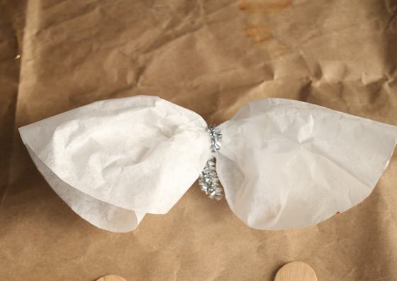 Making coffee filter angel wings