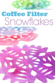 coloured, coffee filter snowflake craft