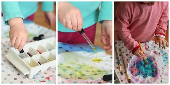 dyeing coffee filters with watercolours.