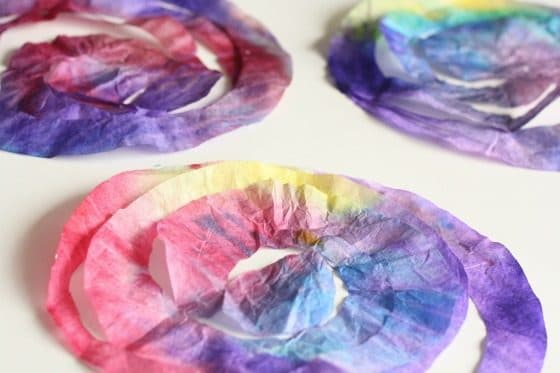 coloured coffee filters cut in spirals