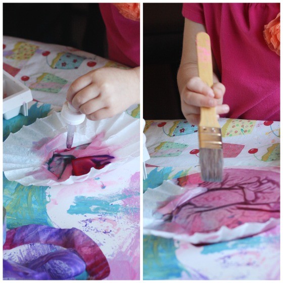 colouring coffee filters with liquid watercolours