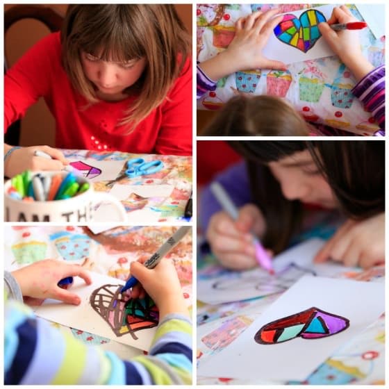 Colouring hearts on photo paper with Sharpies