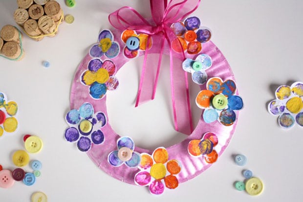 cork stamped paper plate wreath