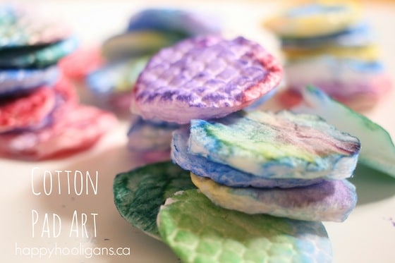 cotton pads dyed with liquid watercolours 